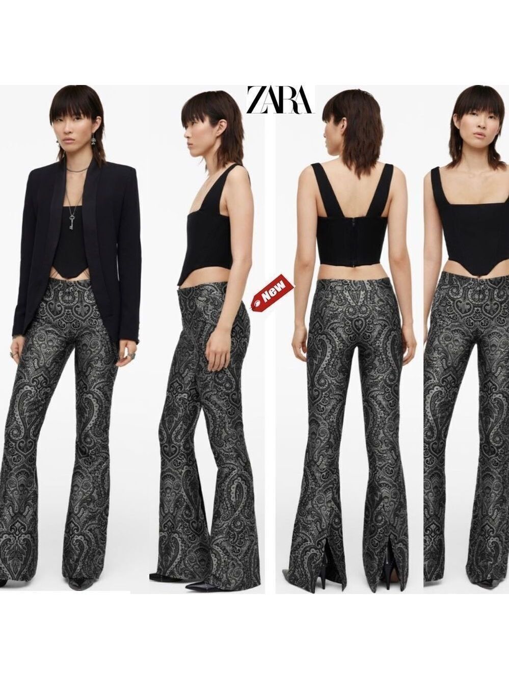 𝅺ZARA black silver jacquard pants limited edition Sz M NWT